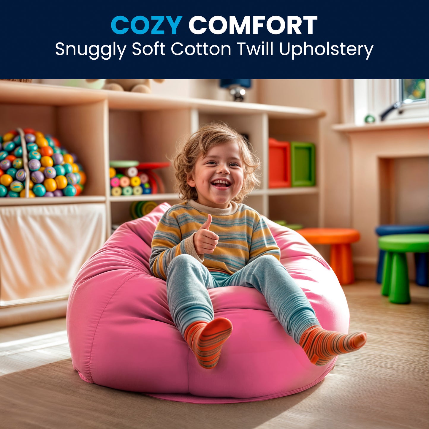 Dillon Small Solid Light Pink Refillable Bean Bag Chair for Kids and Teens Light Pink