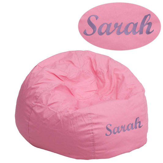 Dillon Personalized Small Solid Light Pink Bean Bag Chair for Kids and Teens Light Pink