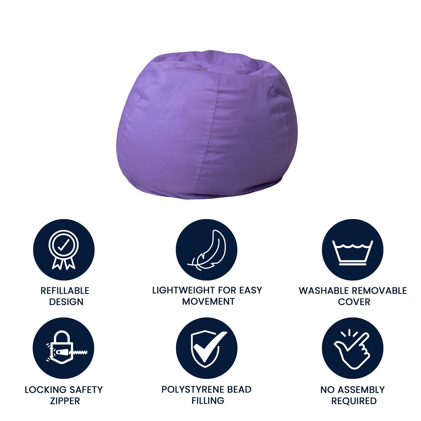 Dillon Small Solid Purple Refillable Bean Bag Chair for Kids and Teens Purple