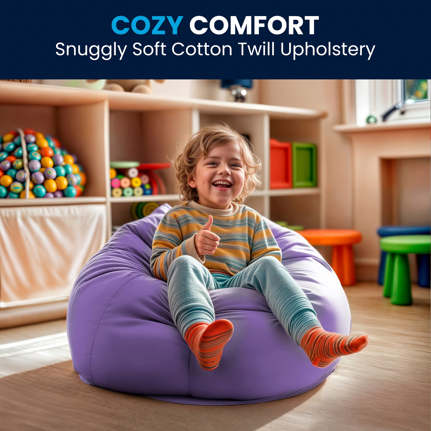 Dillon Small Solid Purple Refillable Bean Bag Chair for Kids and Teens Purple