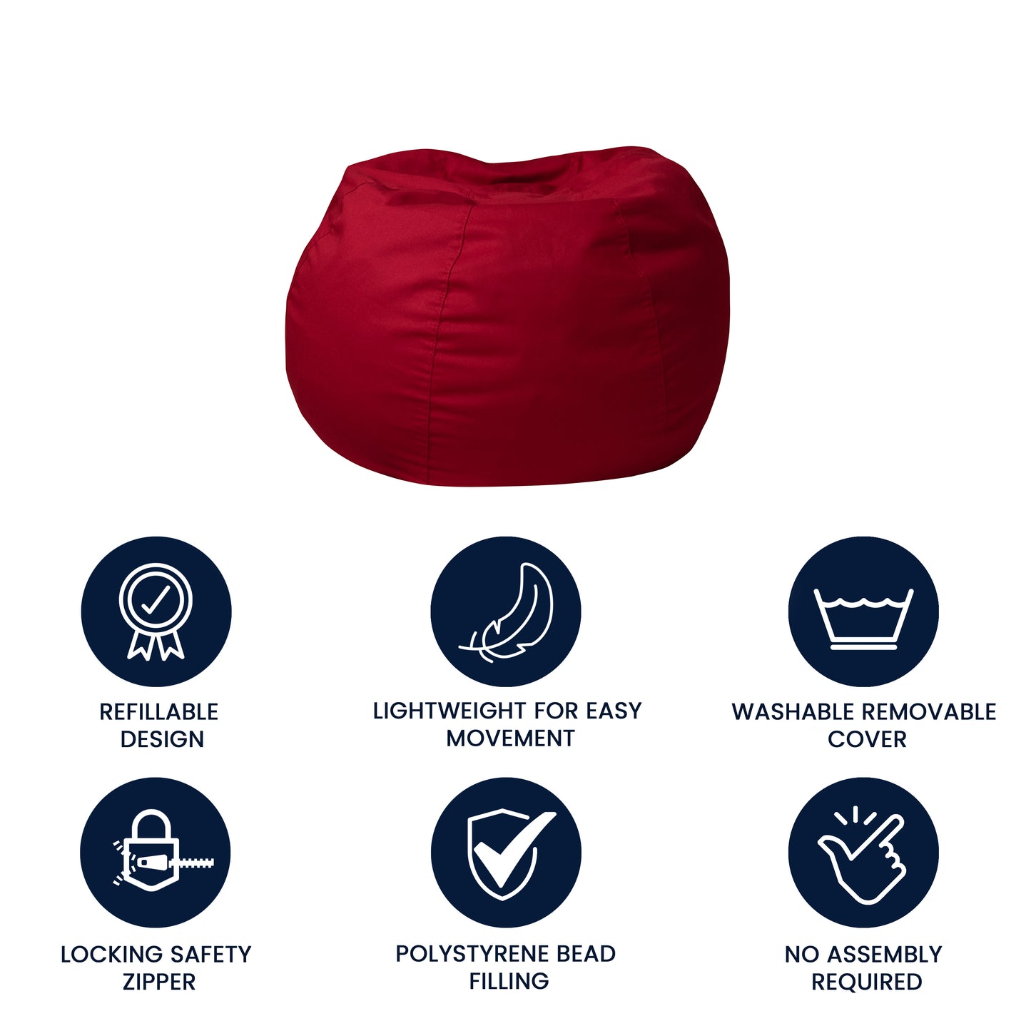 Dillon Small Solid Red Refillable Bean Bag Chair for Kids and Teens Red