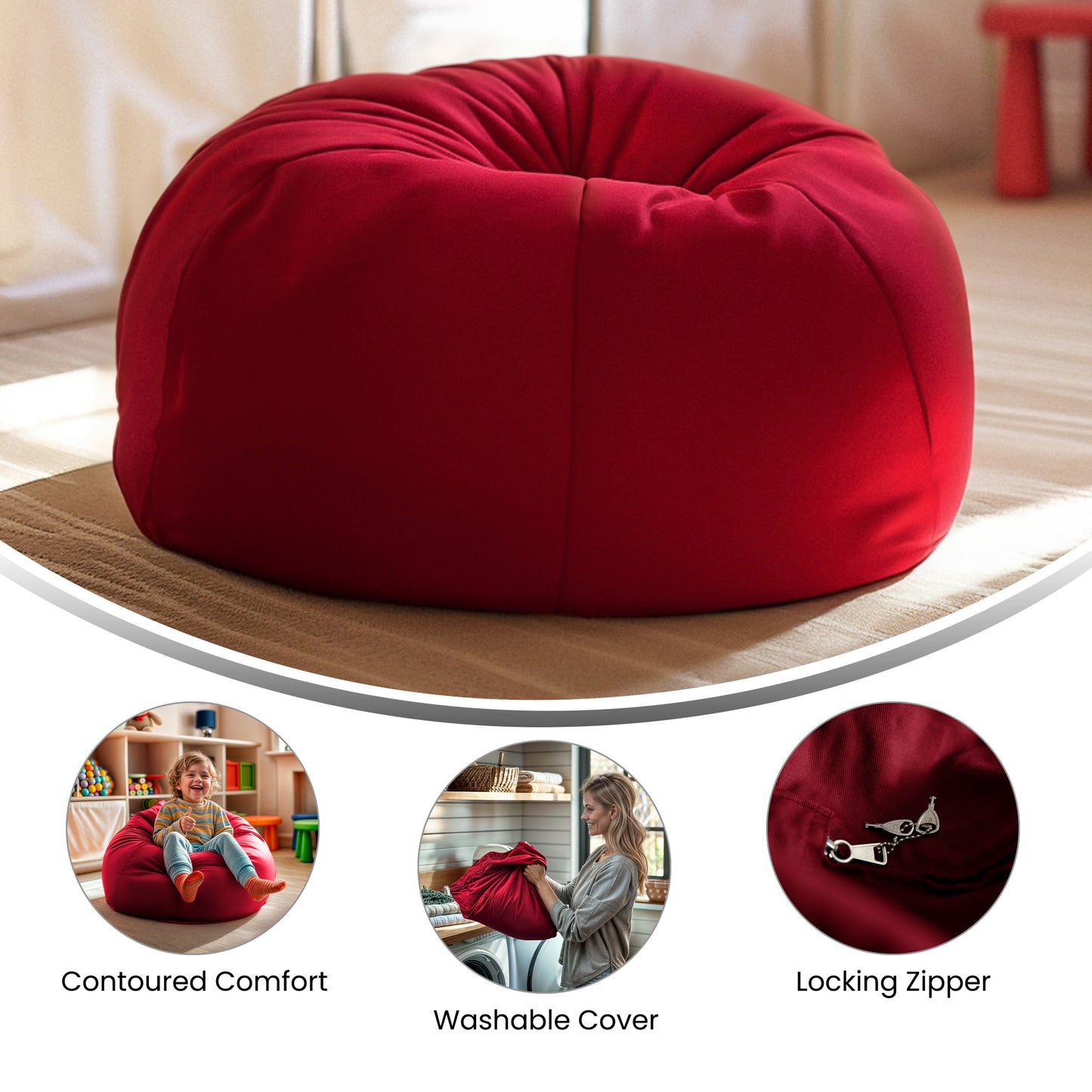 Dillon Small Solid Red Refillable Bean Bag Chair for Kids and Teens Red