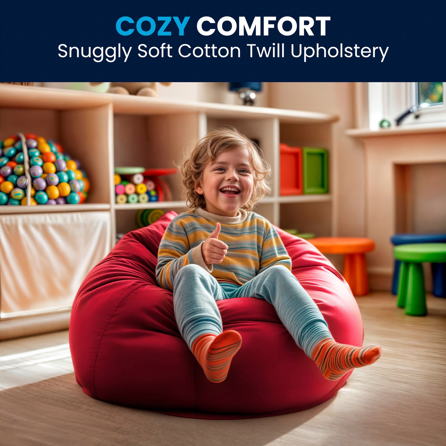 Dillon Small Solid Red Refillable Bean Bag Chair for Kids and Teens Red