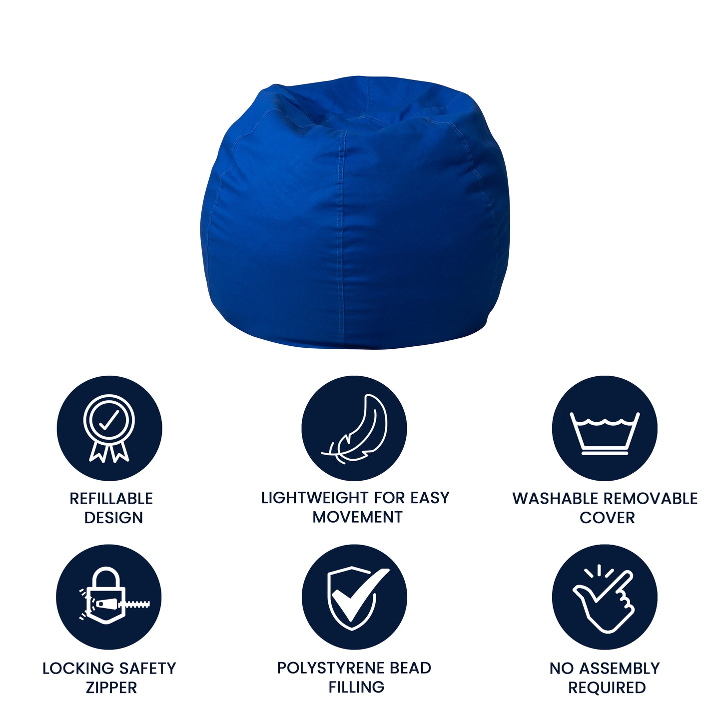 Dillon Small Solid Royal Blue Refillable Bean Bag Chair for Kids and Teens Royal Blue