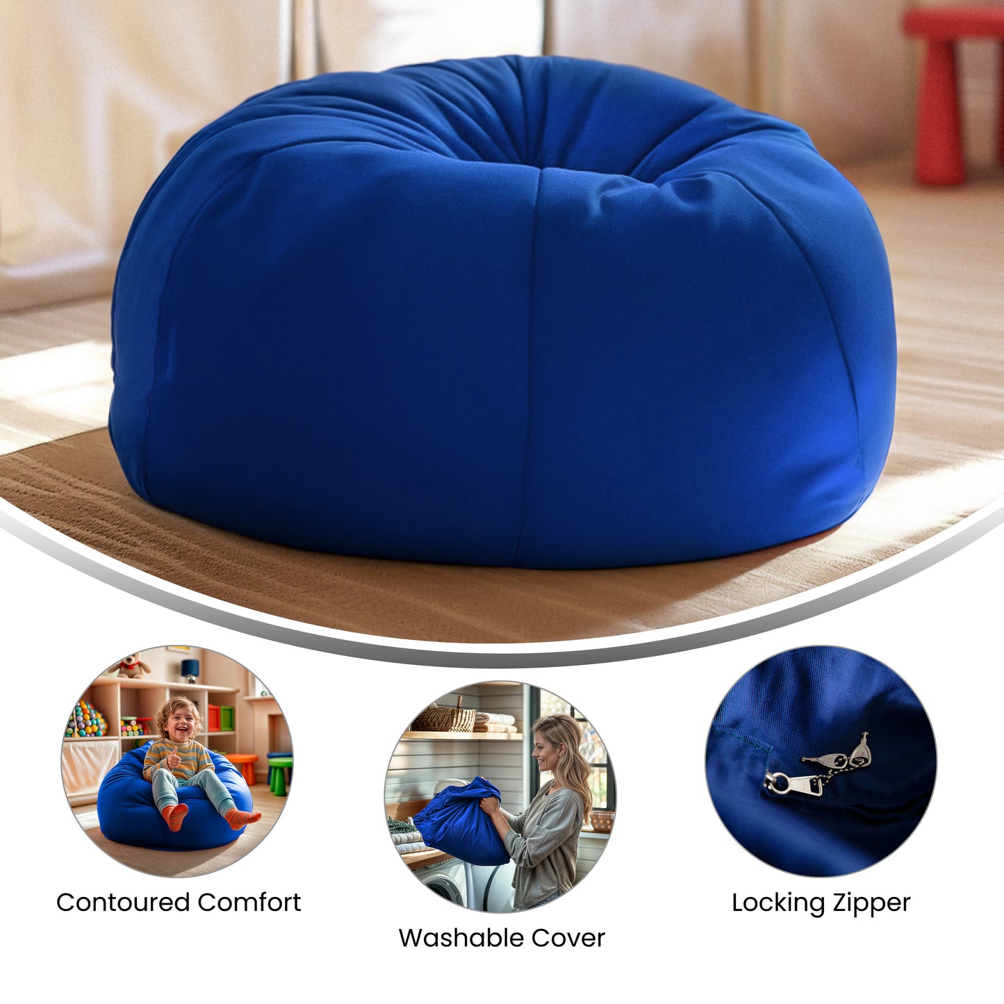 Dillon Small Solid Royal Blue Refillable Bean Bag Chair for Kids and Teens Royal Blue