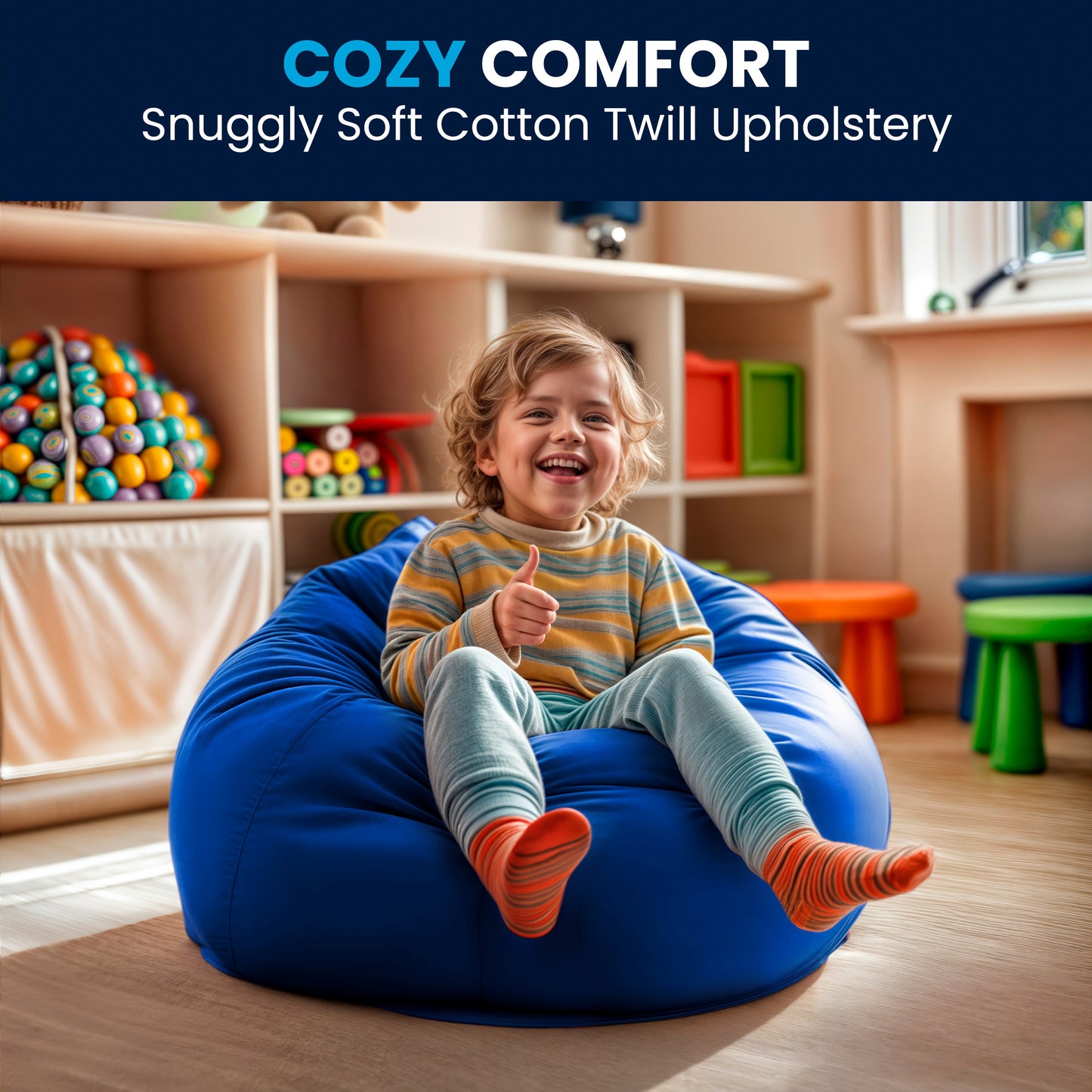Dillon Small Solid Royal Blue Refillable Bean Bag Chair for Kids and Teens Royal Blue