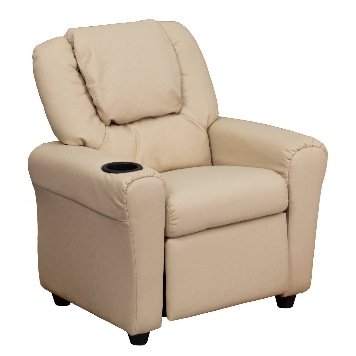 Vana Contemporary Beige Vinyl Kids Recliner with Cup Holder and Headrest Beige Vinyl