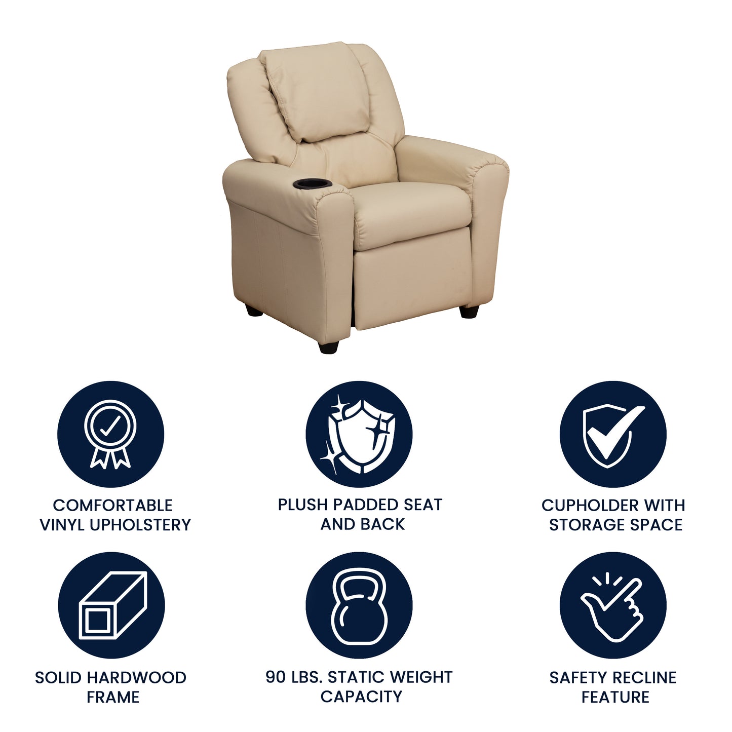 Vana Contemporary Beige Vinyl Kids Recliner with Cup Holder and Headrest Beige Vinyl