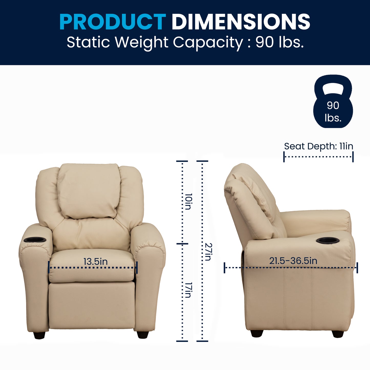 Vana Contemporary Beige Vinyl Kids Recliner with Cup Holder and Headrest Beige Vinyl