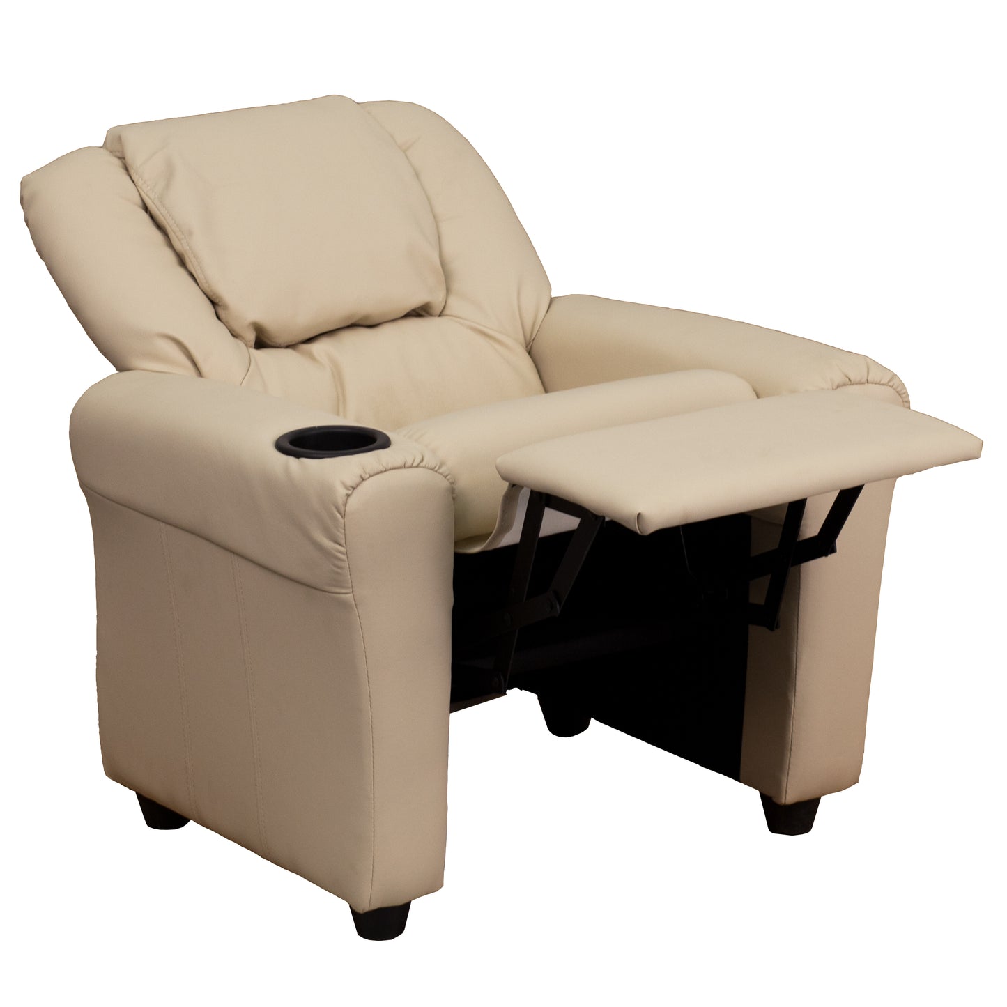 Vana Contemporary Beige Vinyl Kids Recliner with Cup Holder and Headrest Beige Vinyl