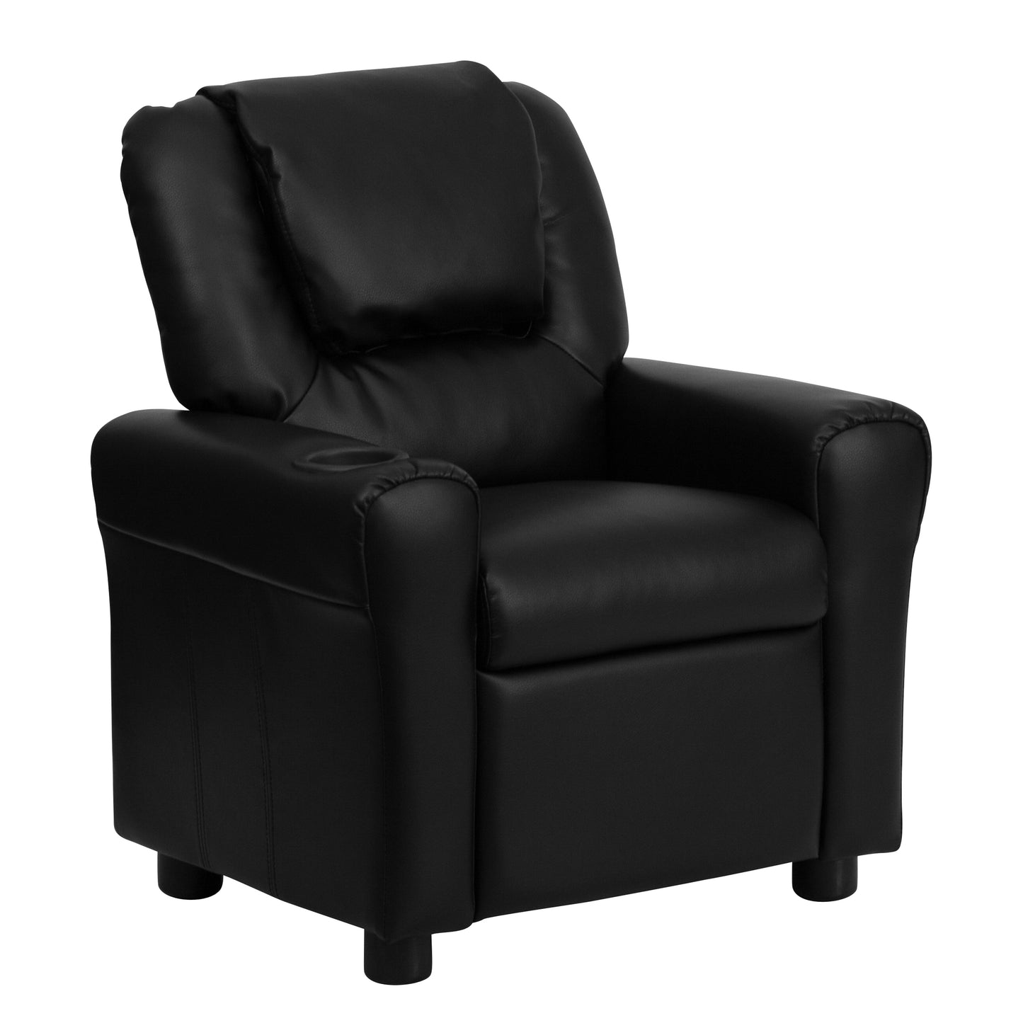 Vana Contemporary Black LeatherSoft Kids Recliner with Cup Holder and Headrest Black LeatherSoft