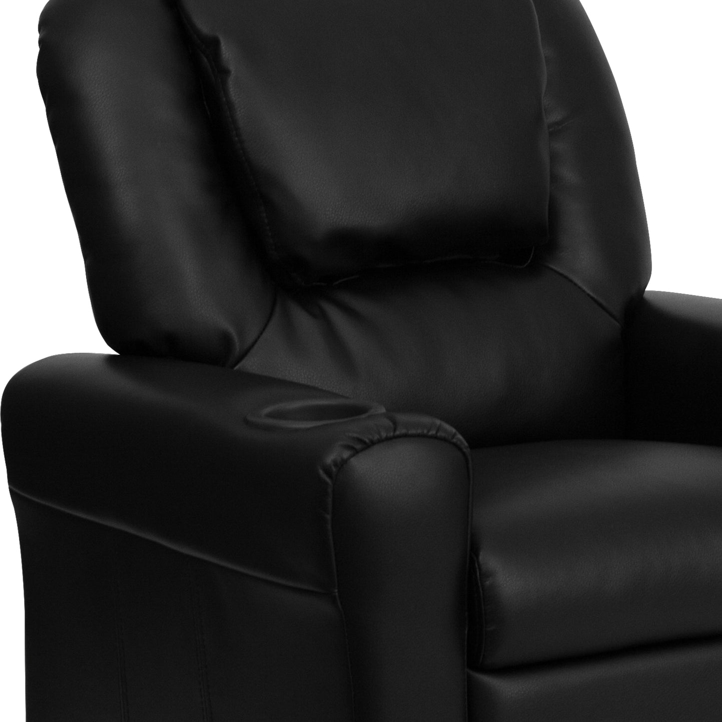 Vana Contemporary Black LeatherSoft Kids Recliner with Cup Holder and Headrest Black LeatherSoft