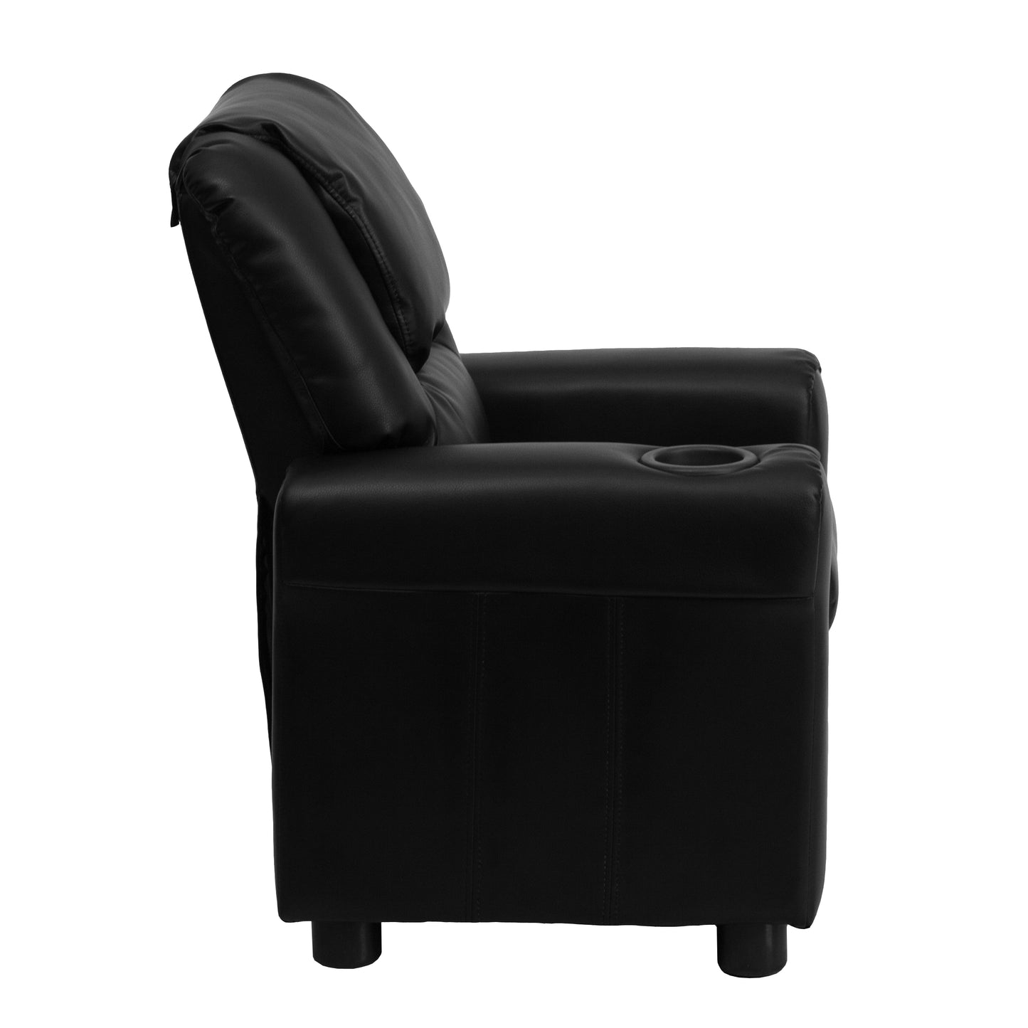 Vana Contemporary Black LeatherSoft Kids Recliner with Cup Holder and Headrest Black LeatherSoft