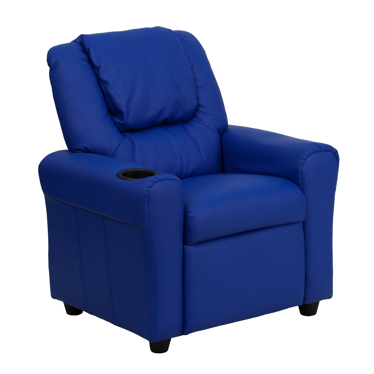 Vana Contemporary Blue Vinyl Kids Recliner with Cup Holder and Headrest Blue Vinyl