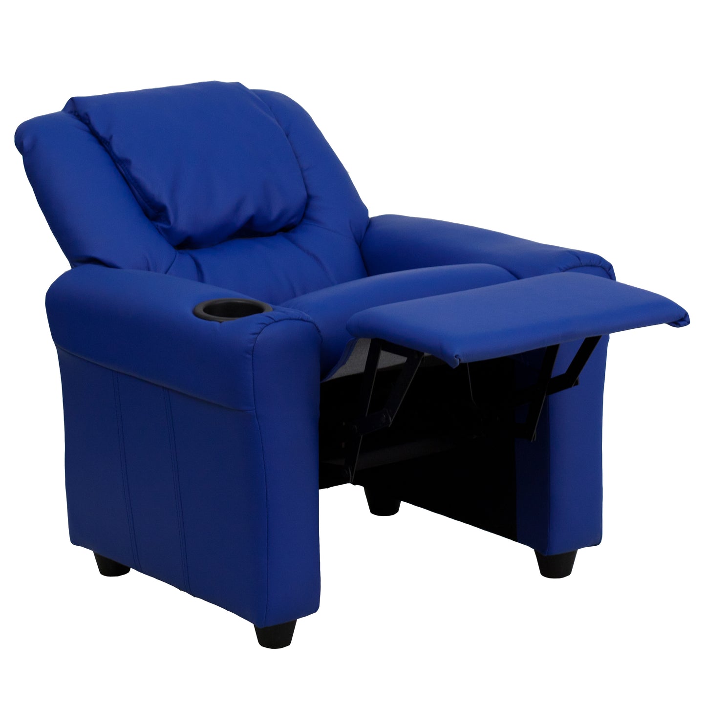 Vana Contemporary Blue Vinyl Kids Recliner with Cup Holder and Headrest Blue Vinyl