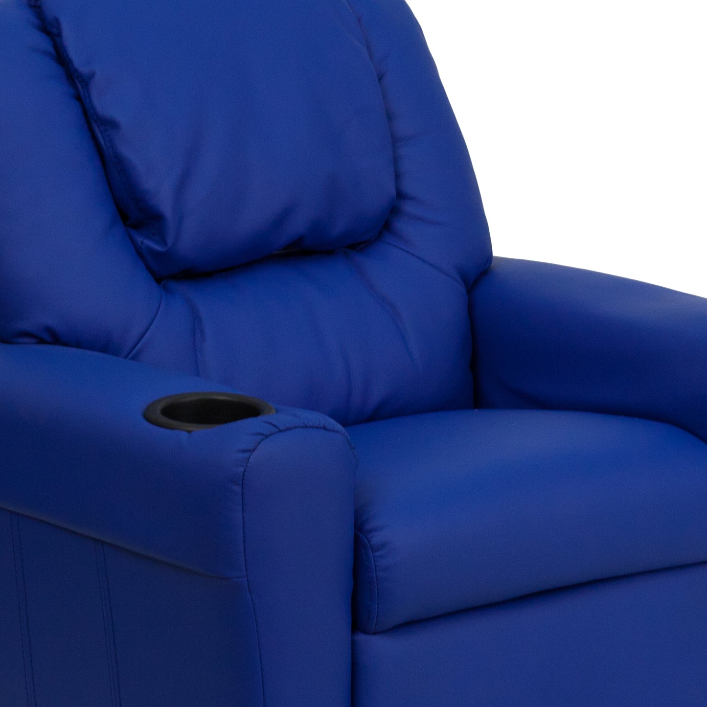 Vana Contemporary Blue Vinyl Kids Recliner with Cup Holder and Headrest Blue Vinyl