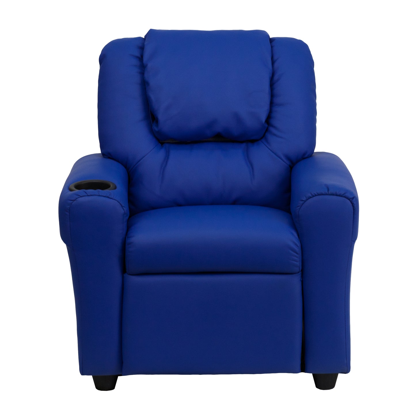 Vana Contemporary Blue Vinyl Kids Recliner with Cup Holder and Headrest Blue Vinyl