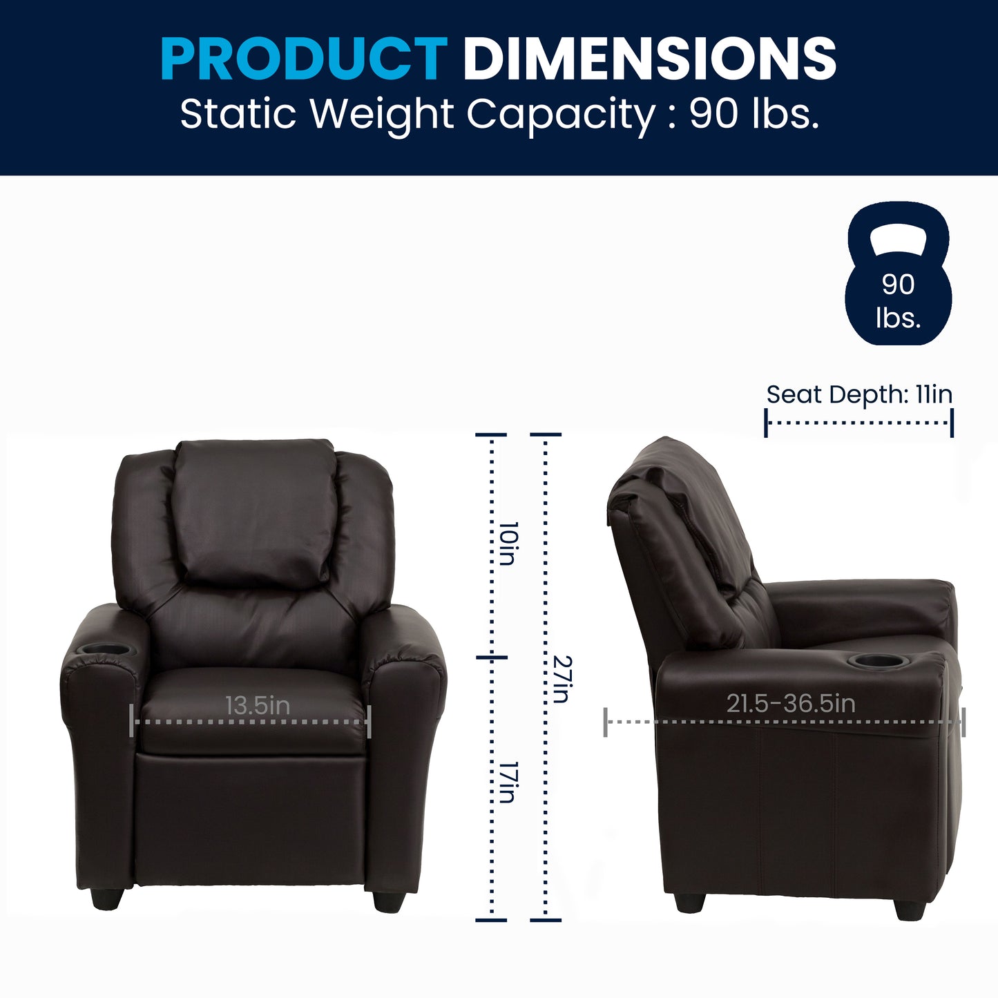 Vana Contemporary Brown LeatherSoft Kids Recliner with Cup Holder and Headrest Brown LeatherSoft