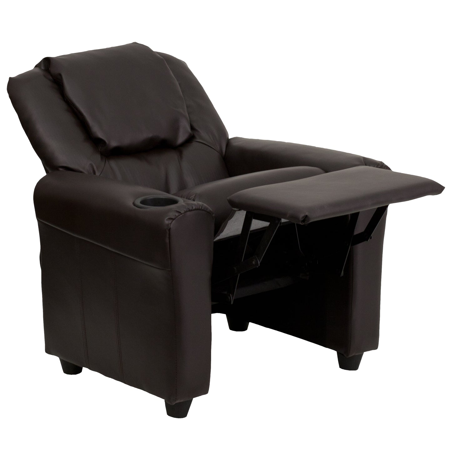 Vana Contemporary Brown LeatherSoft Kids Recliner with Cup Holder and Headrest Brown LeatherSoft