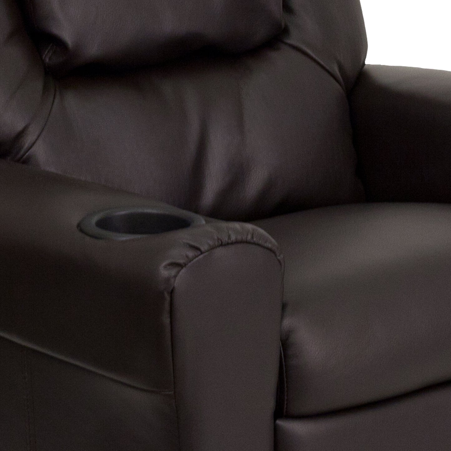 Vana Contemporary Brown LeatherSoft Kids Recliner with Cup Holder and Headrest Brown LeatherSoft