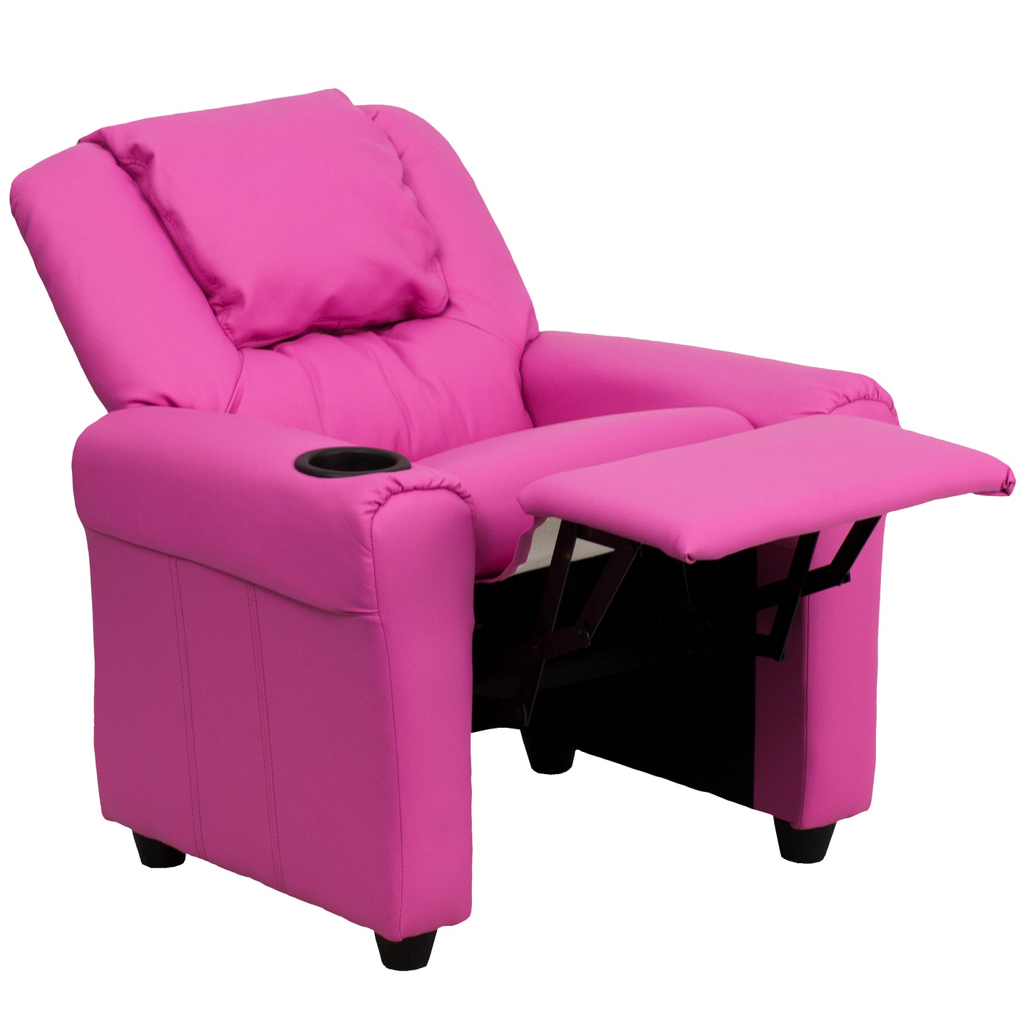 Vana Contemporary Hot Pink Vinyl Kids Recliner with Cup Holder and Headrest Hot Pink Vinyl