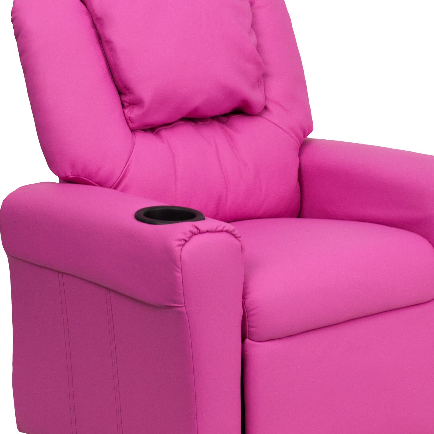 Vana Contemporary Hot Pink Vinyl Kids Recliner with Cup Holder and Headrest Hot Pink Vinyl
