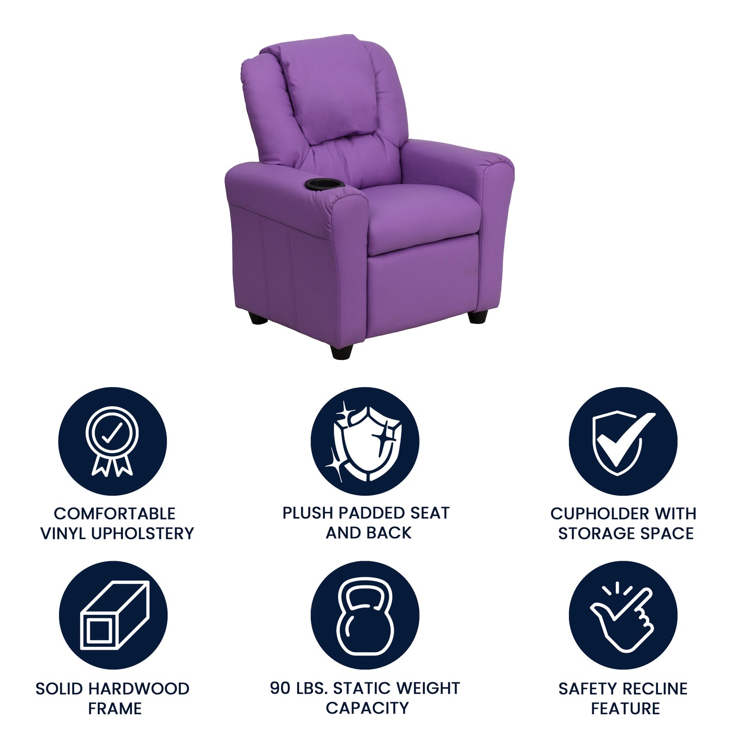 Vana Contemporary Lavender Vinyl Kids Recliner with Cup Holder and Headrest Lavender Vinyl