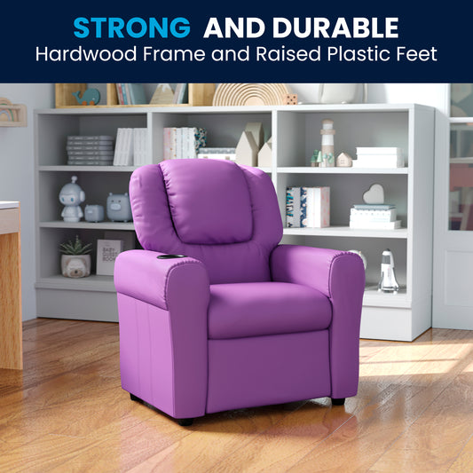 Vana Contemporary Lavender Vinyl Kids Recliner with Cup Holder and Headrest Lavender Vinyl DG-ULT-KID-LAV-GG