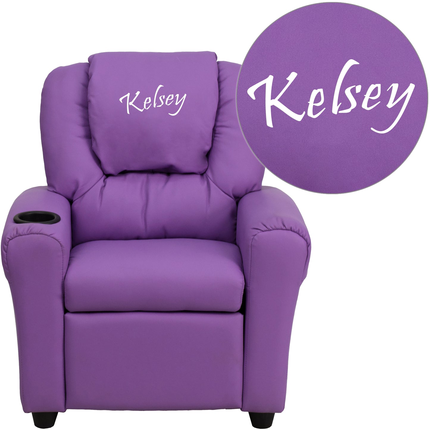 Personalized Lavender Vinyl Kids Recliner with Cup Holder and Headrest Lavender Vinyl