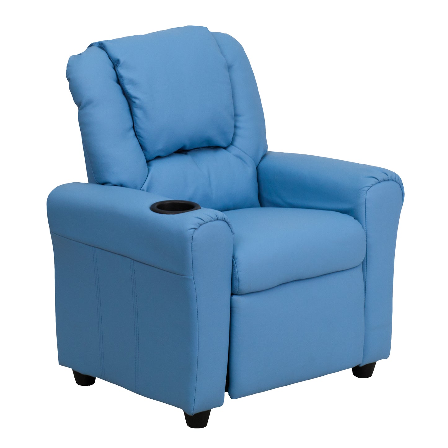 Vana Contemporary Light Blue Vinyl Kids Recliner with Cup Holder and Headrest Light Blue Vinyl