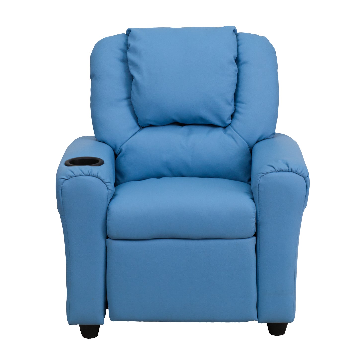 Vana Contemporary Light Blue Vinyl Kids Recliner with Cup Holder and Headrest Light Blue Vinyl