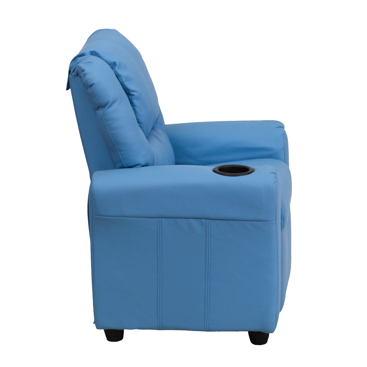 Vana Contemporary Light Blue Vinyl Kids Recliner with Cup Holder and Headrest Light Blue Vinyl