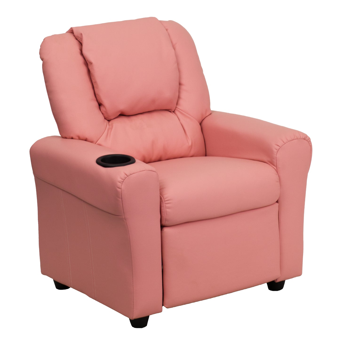 Vana Contemporary Pink Vinyl Kids Recliner with Cup Holder and Headrest Pink Vinyl