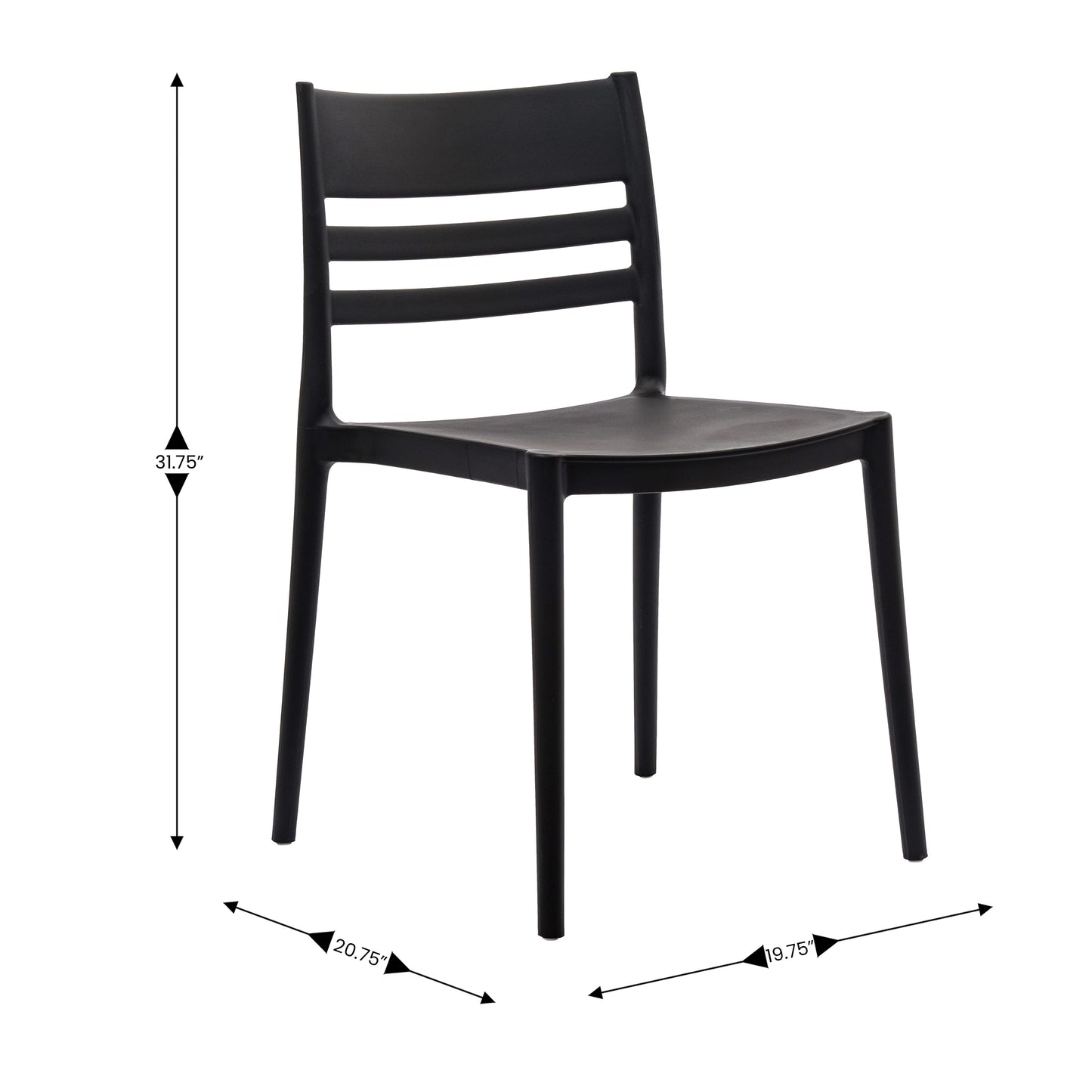 Bridgeport Indoor-Outdoor Stacking Patio Chair with Slatted Backrest, Commercial All-Weather Resin Chair in Black Black