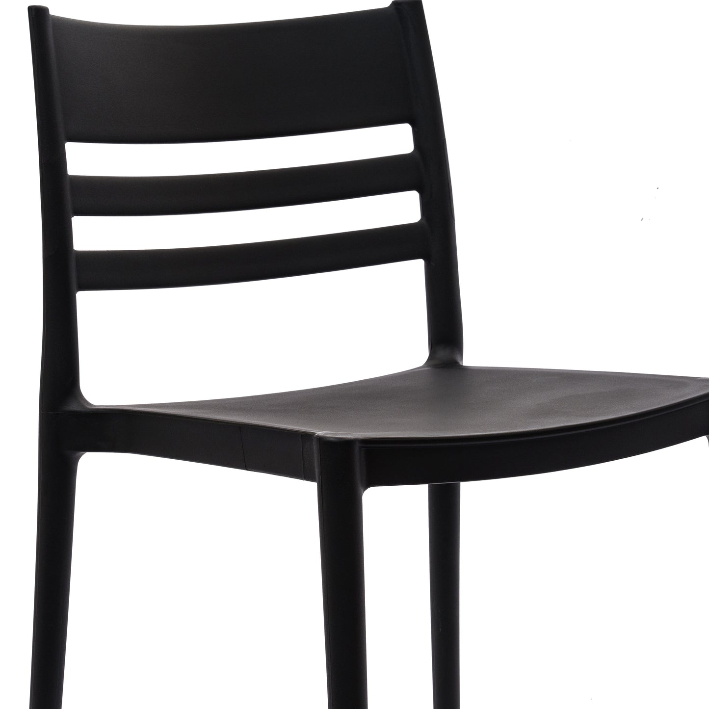 Bridgeport Indoor-Outdoor Stacking Patio Chair with Slatted Backrest, Commercial All-Weather Resin Chair in Black Black