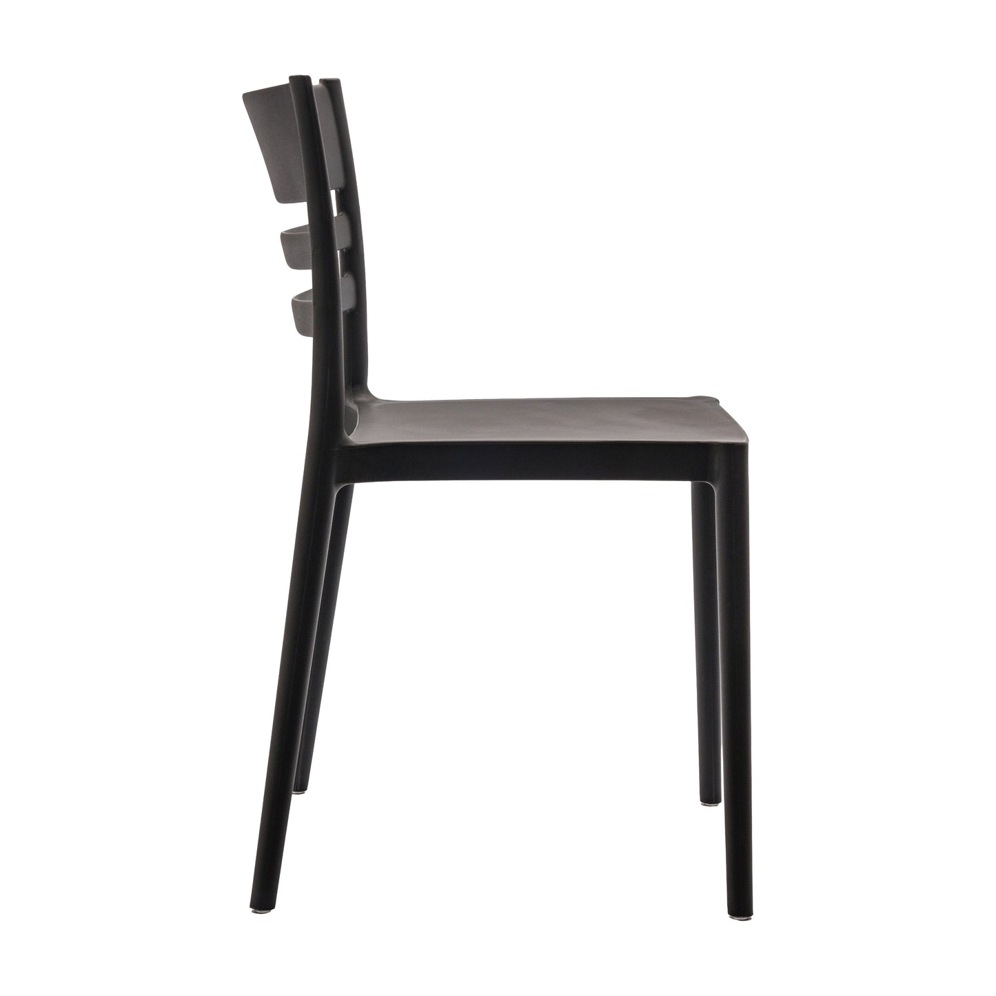 Bridgeport Indoor-Outdoor Stacking Patio Chair with Slatted Backrest, Commercial All-Weather Resin Chair in Black Black