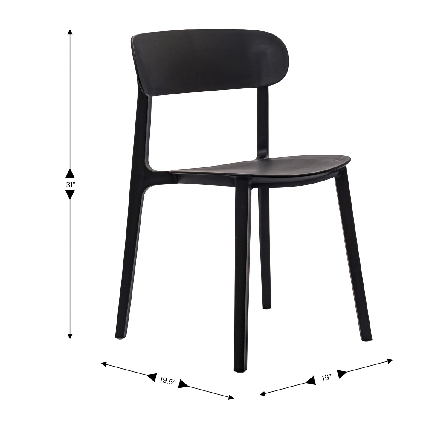 Dover Indoor-Outdoor Stacking Patio Chair with Curved Backrest, Commercial All-Weather Resin Chair in Black Black