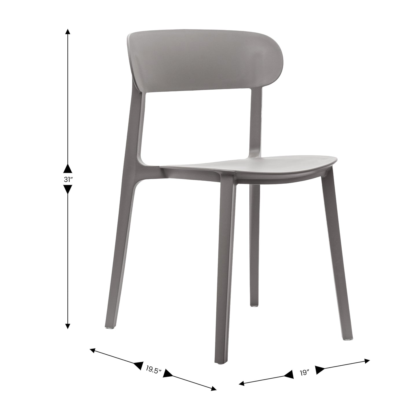 Dover Indoor-Outdoor Stacking Patio Chair with Curved Backrest, Commercial All-Weather Resin Chair in Gray Gray