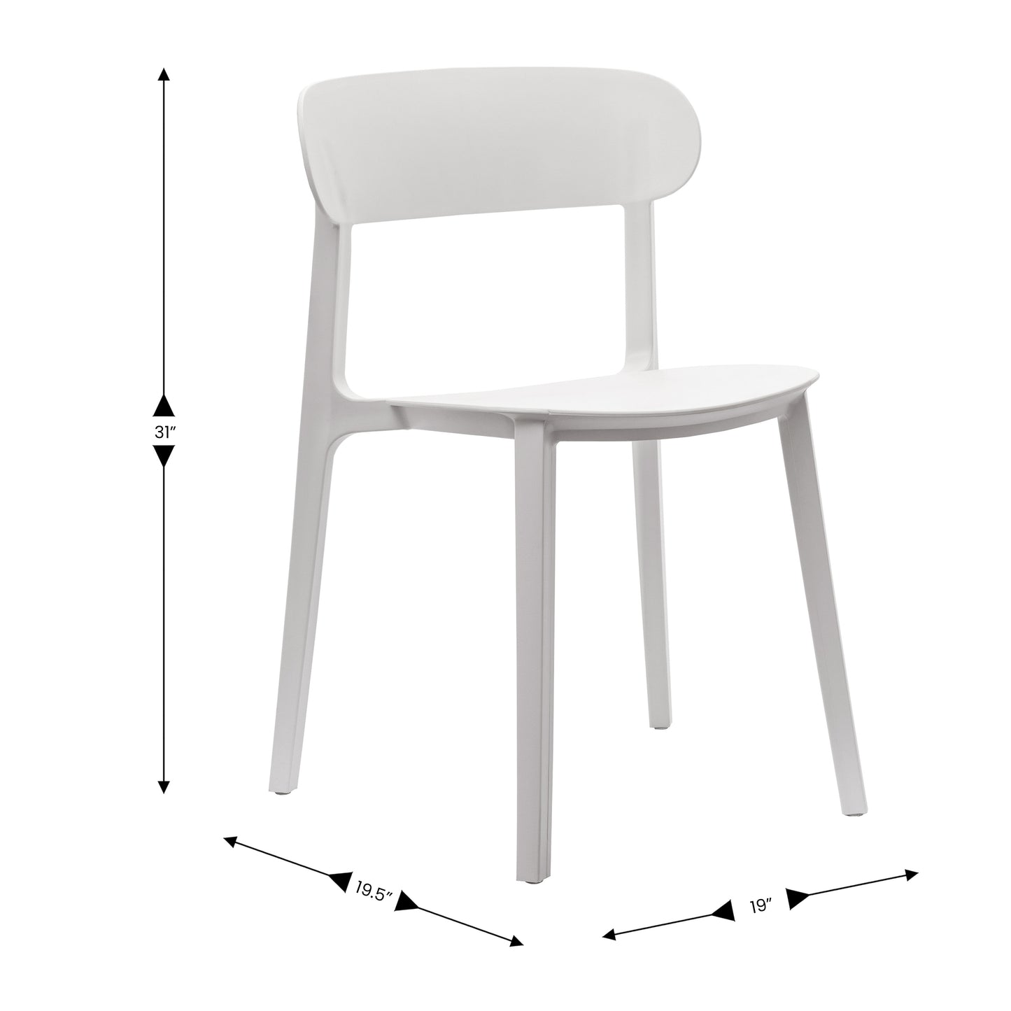 Dover Indoor-Outdoor Stacking Patio Chair with Curved Backrest, Commercial All-Weather Resin Chair in White White