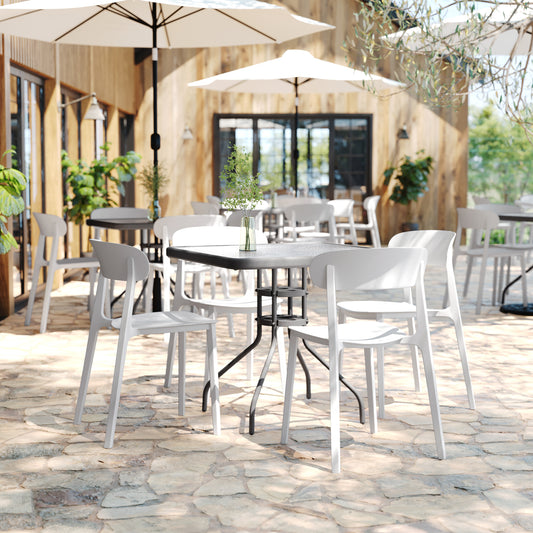 Dover Indoor-Outdoor Stacking Patio Chair with Curved Backrest, Commercial All-Weather Resin Chair in White White