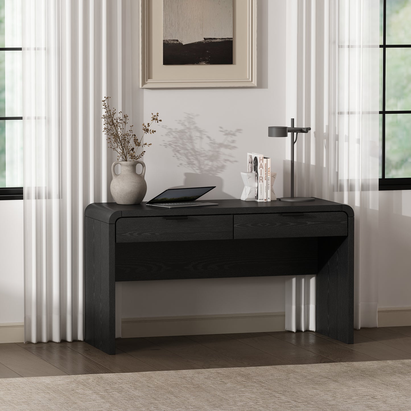 Grace Modern 54" Office Desk in Black and Gold (2-Drawer) DK001-BK