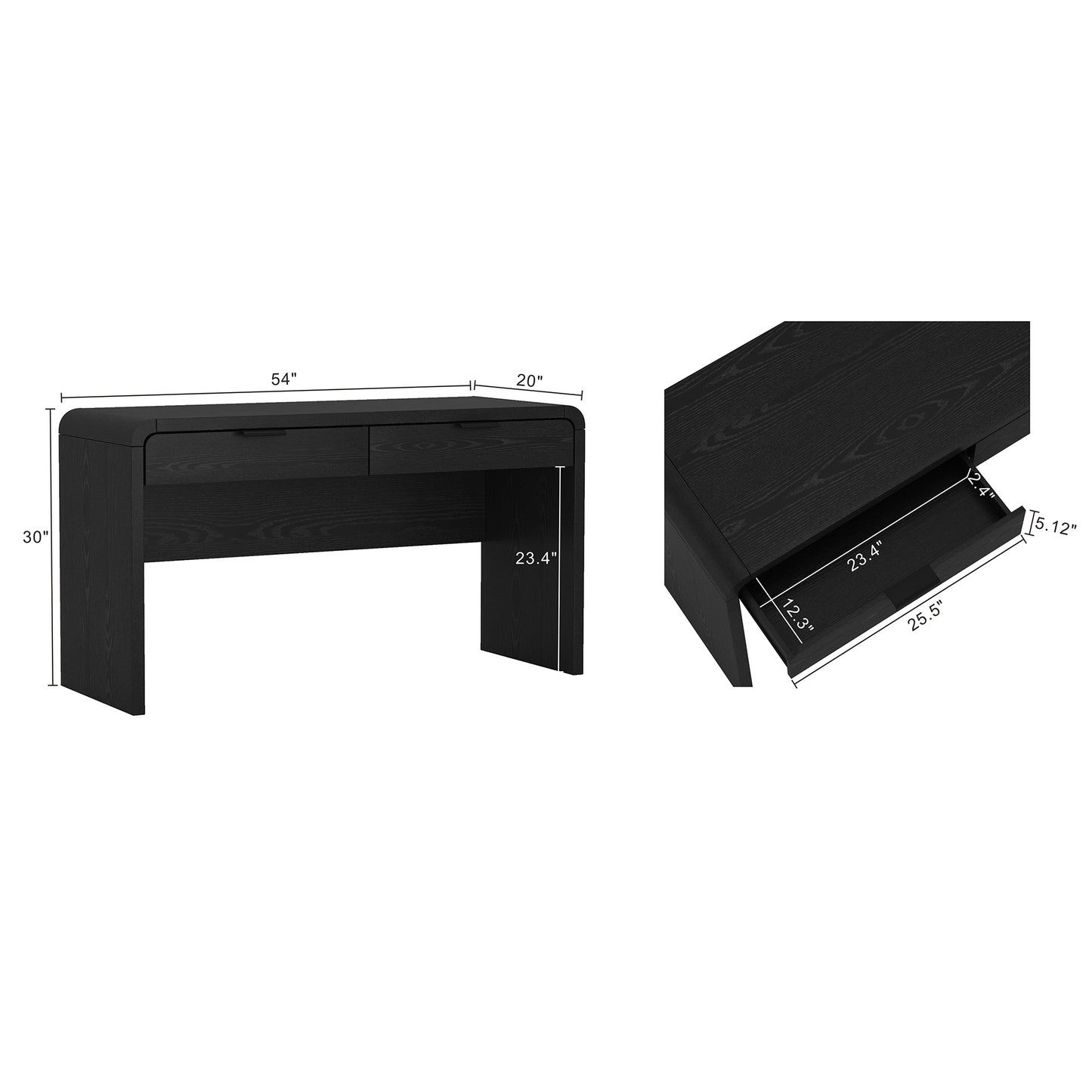 Grace Modern 54" Office Desk in Black and Gold (2-Drawer) DK001-BK