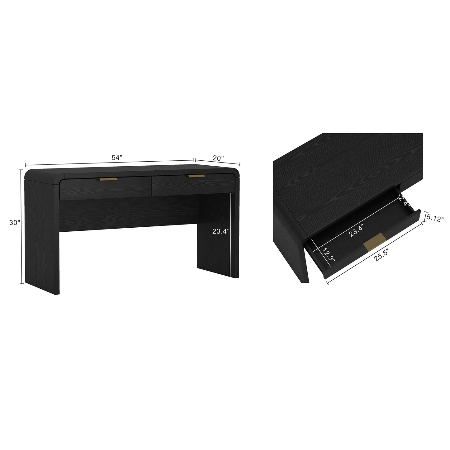 Grace Modern 54" Office Desk in Black (2-Drawer) DK001-GBK