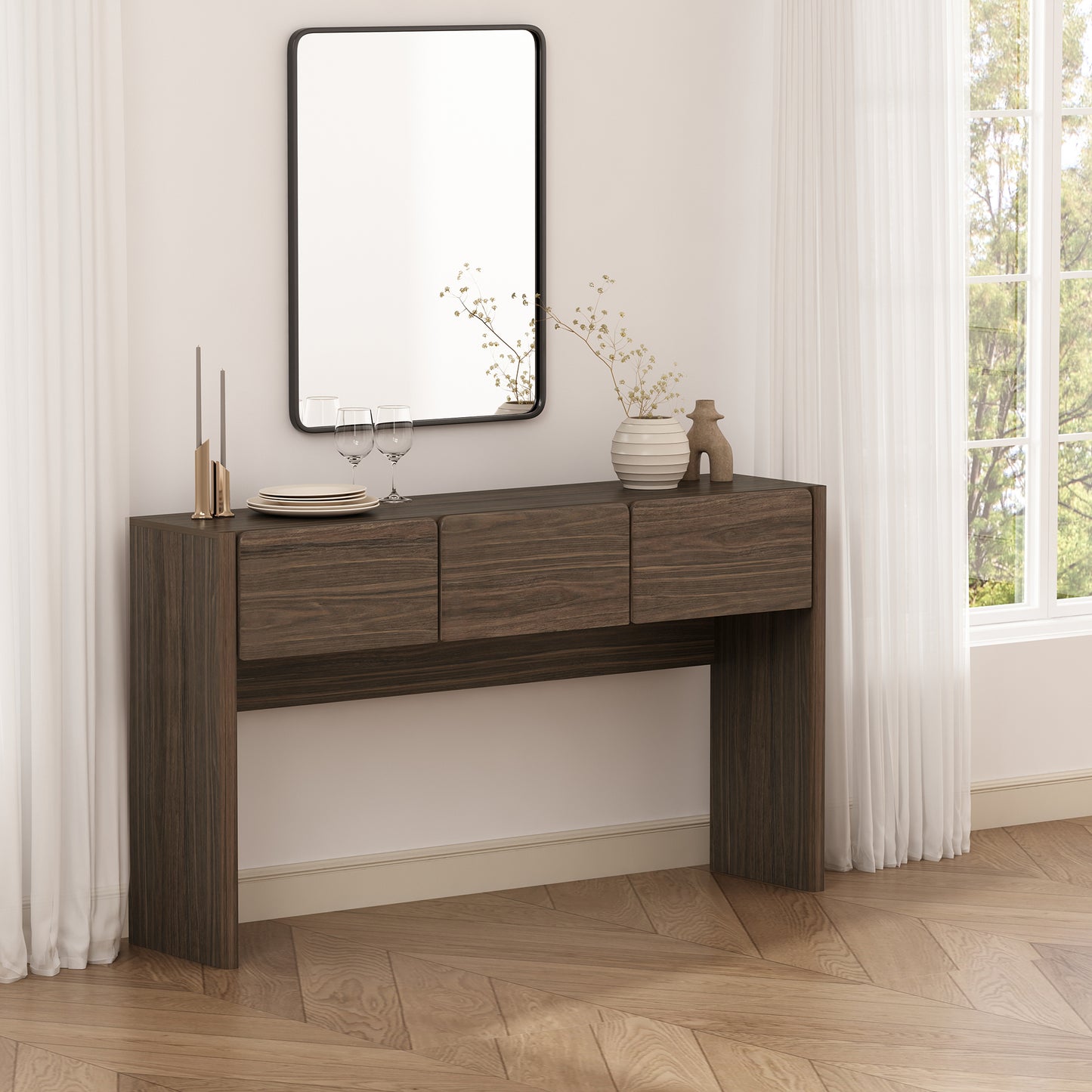 Linda Modern Console Table in Walnut Brown DK002-BR