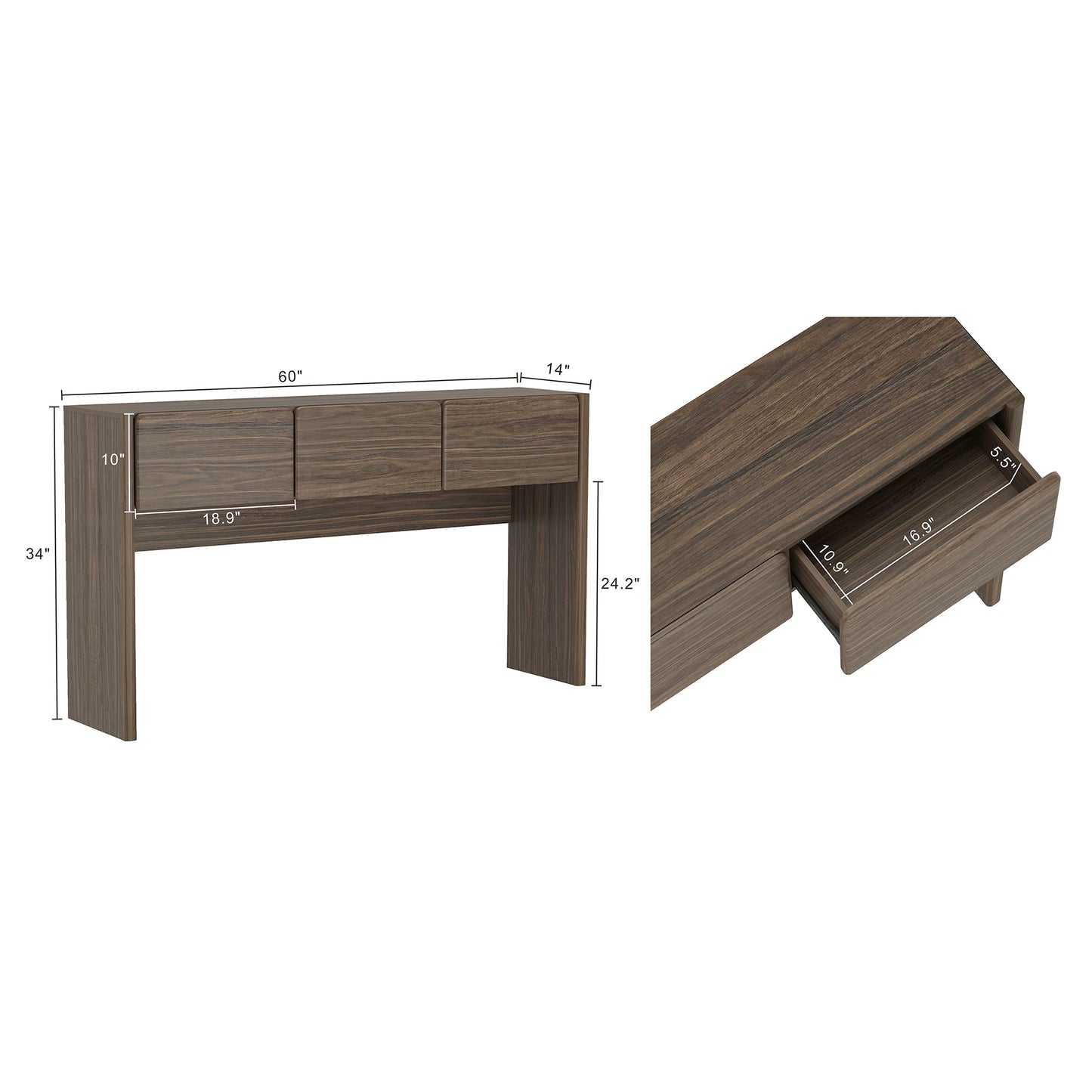 Linda Modern Console Table in Walnut Brown DK002-BR
