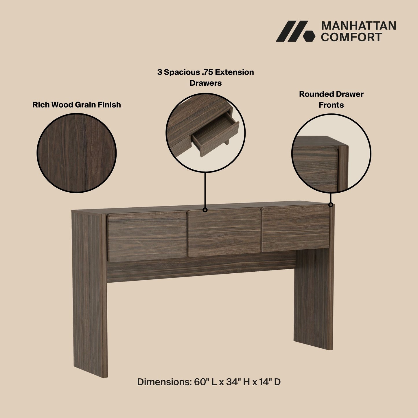 Linda Modern Console Table in Walnut Brown DK002-BR