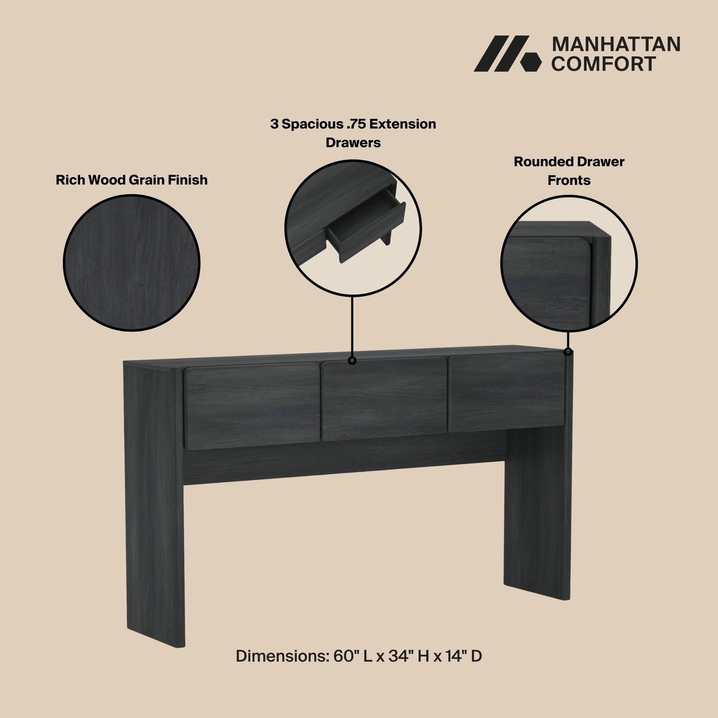 Linda Modern Console Table in Charcoal Gray DK002-GY