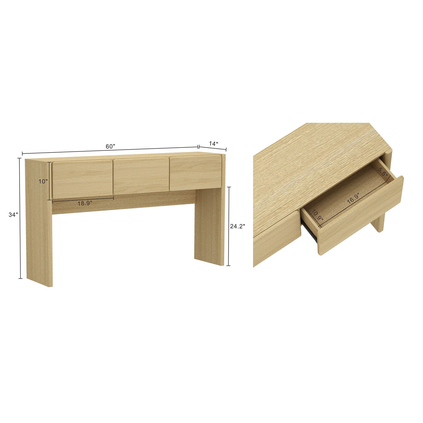 Linda Modern Console Table in Natural Oak DK002-NA