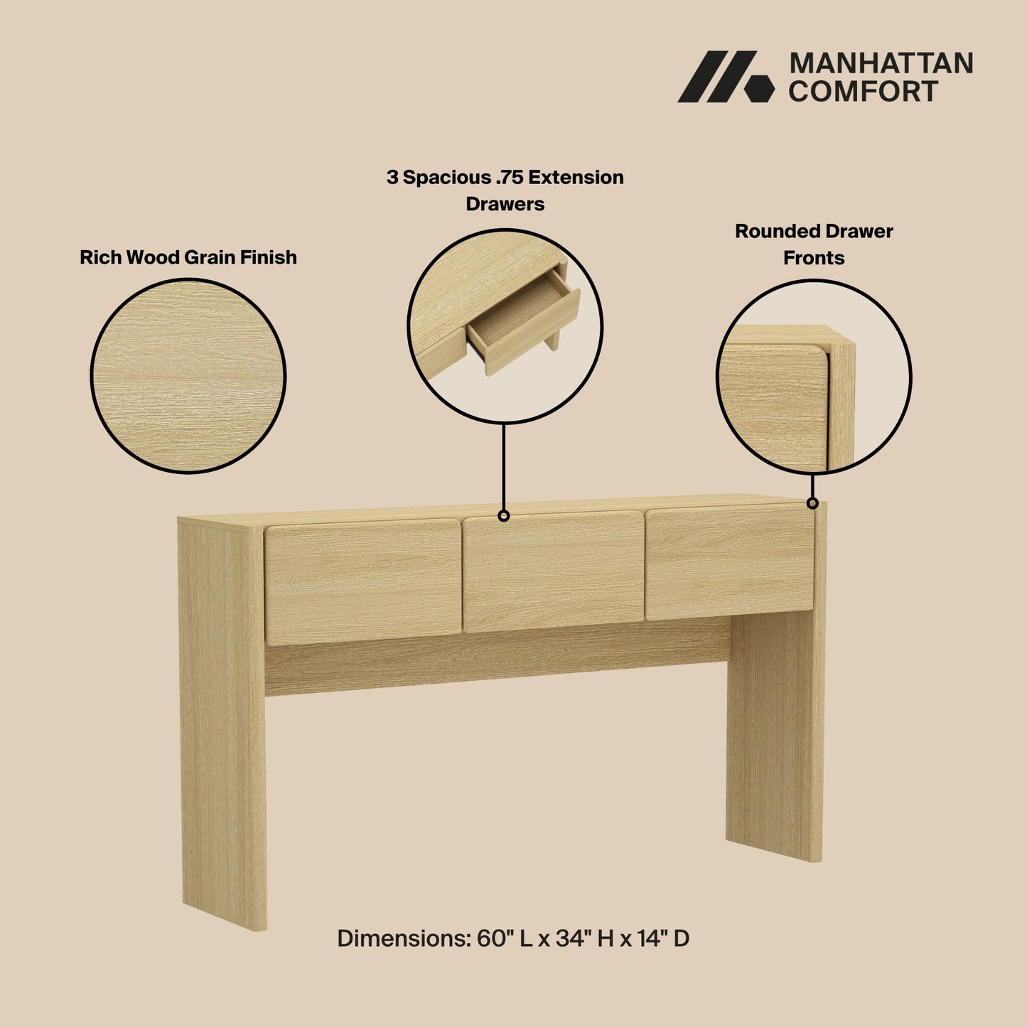 Linda Modern Console Table in Natural Oak DK002-NA