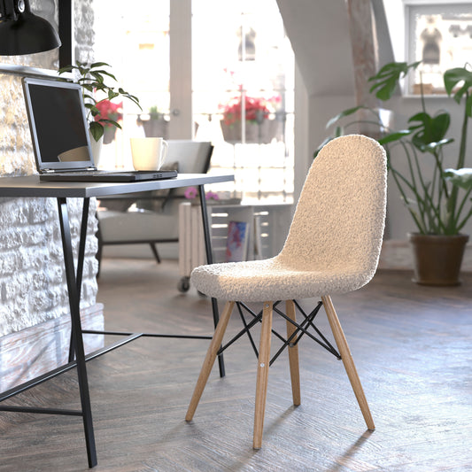 Zula Modern Padded Armless Faux Shearling Accent Chair with Beechwood Legs in Off-White Off-White DL-10-W-GG